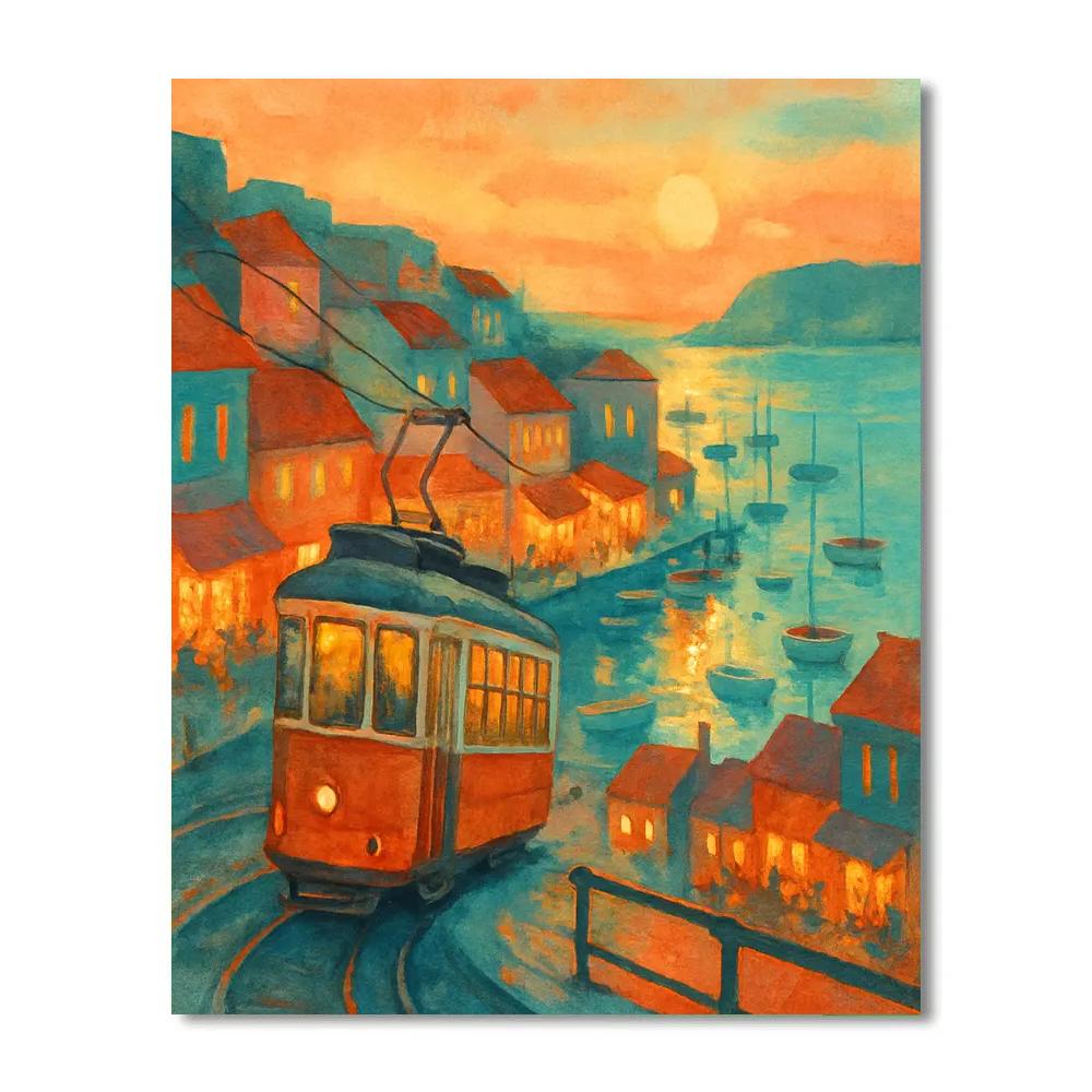 Seaside Tram At Golden Hour Harbor Curve Number painting