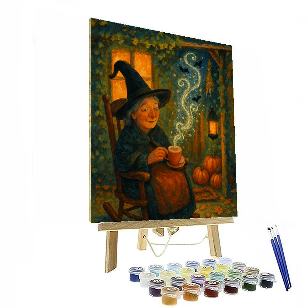 Witch Cottage With Tea Steam Spells Paint by numbers art