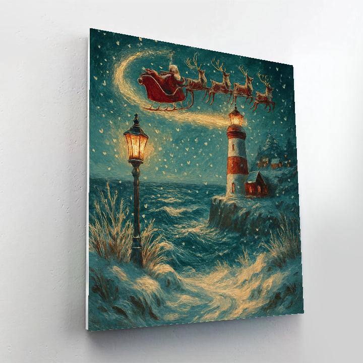 Santa Sleigh Over The Lighthouse Snowstorm Paint by numbers kits