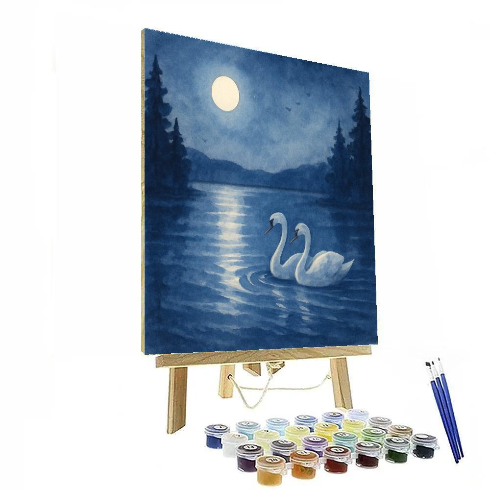Moonlit Swans And Silver Path Water DIY paint by numbers
