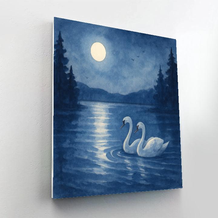 Moonlit Swans And Silver Path Water DIY paint by numbers