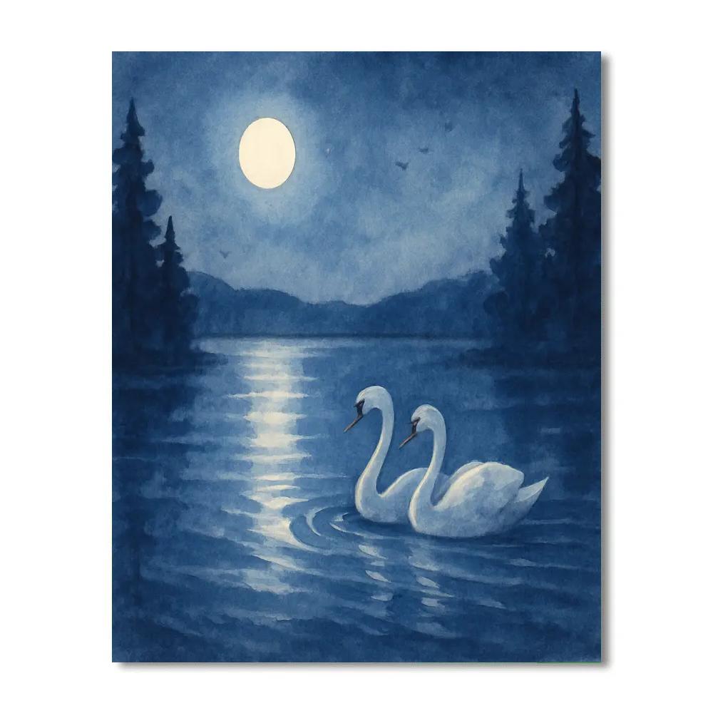 Moonlit Swans And Silver Path Water DIY paint by numbers