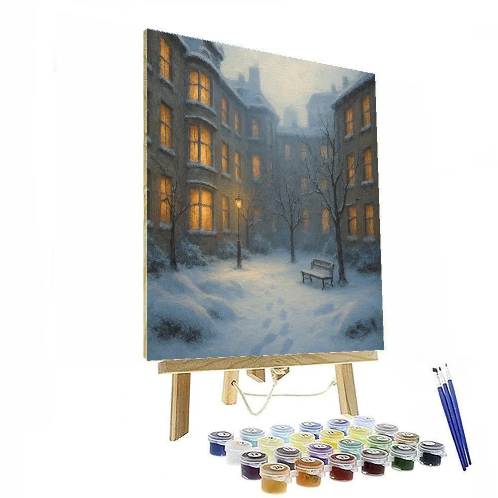 Snowy Courtyard With Candlelit Windows Numbered painting kits