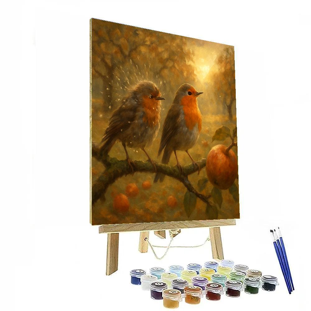 Golden Orchard Robins After The Rain Paint by numbers art