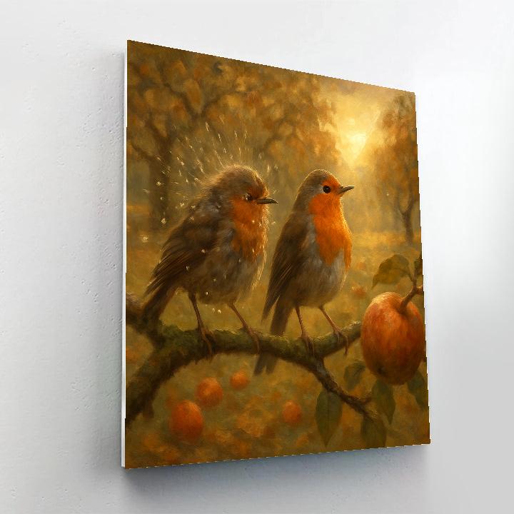 Golden Orchard Robins After The Rain Paint by numbers art
