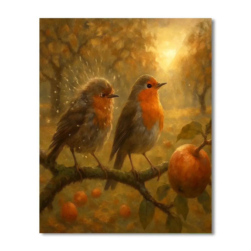 Golden Orchard Robins After The Rain Paint by numbers art