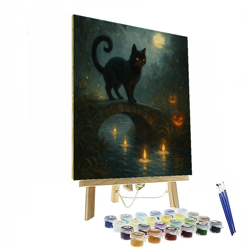 Black Cat Guardian Of The Candle Bridge painting number kit