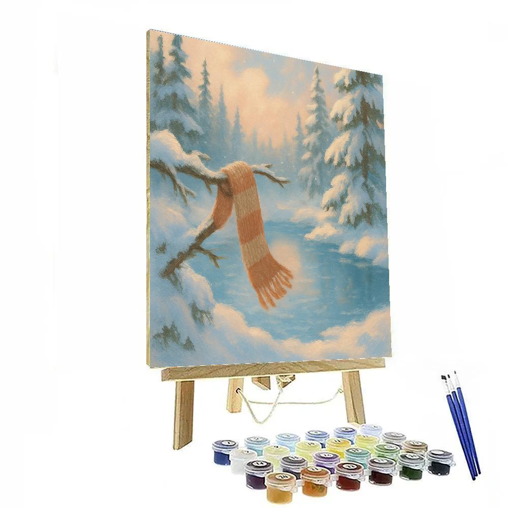 Winter Pine Pond With Warm Scarf Breeze paint by color