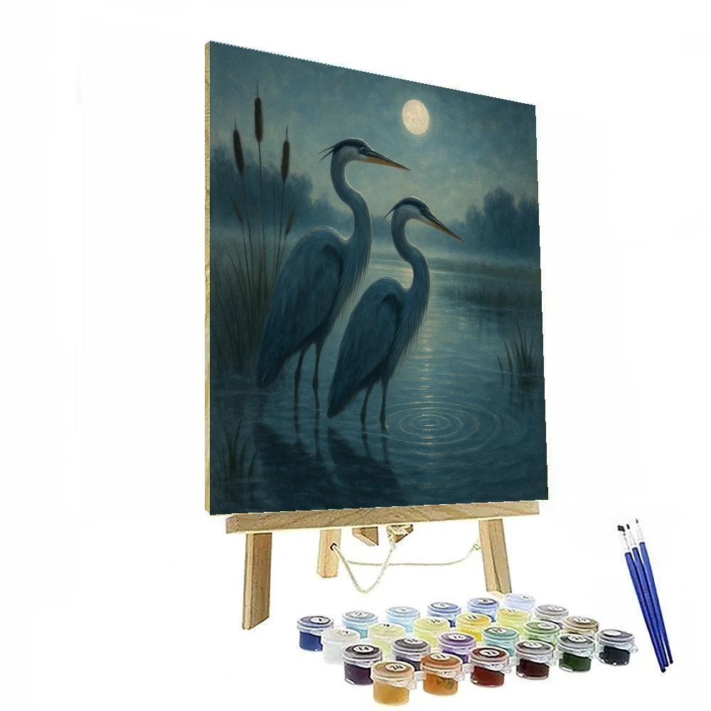 Moonlit Herons In The Quiet Marsh painting number kit
