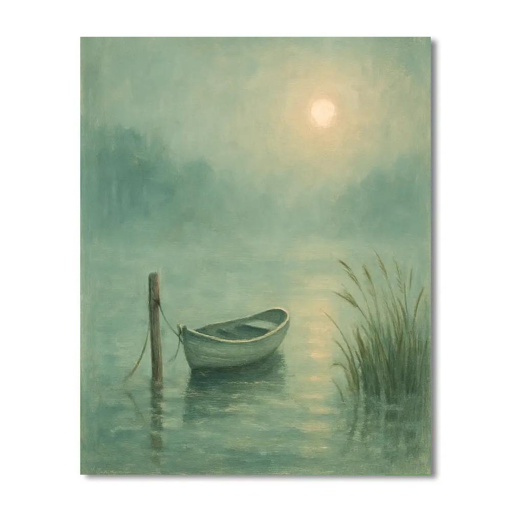 Foggy Morning Rowboat And Reed Whisper paint by number