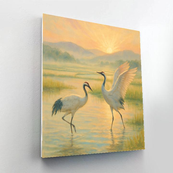 Sunrise Cranes Over The Misty Rice Fields painting number kit