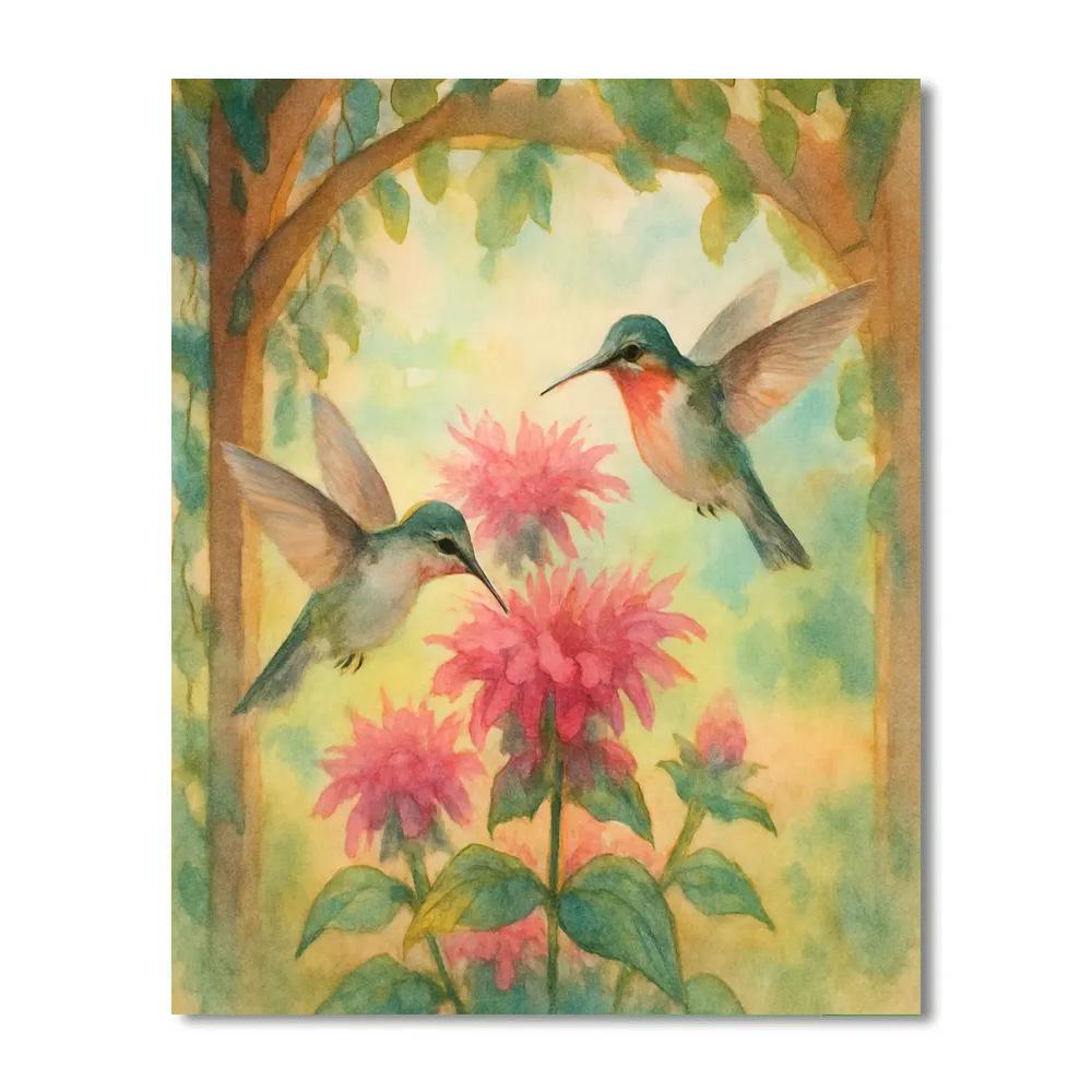 Bee Balm Hummingbirds In A Summer Alcove DIY paint by numbers