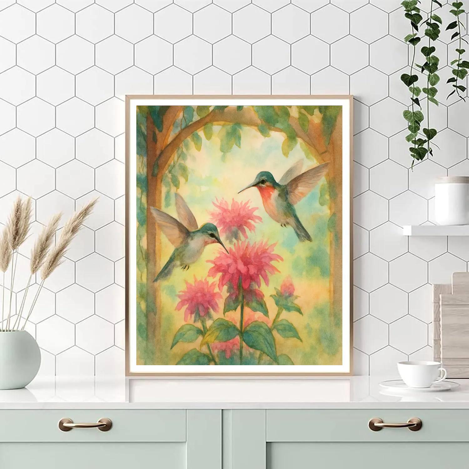 Bee Balm Hummingbirds In A Summer Alcove DIY paint by numbers
