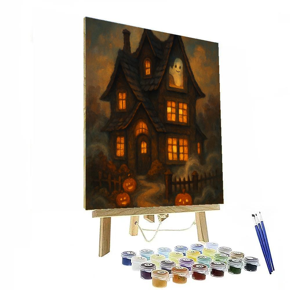 Cozy Haunted House With Quilt Windows Paint by numbers kits