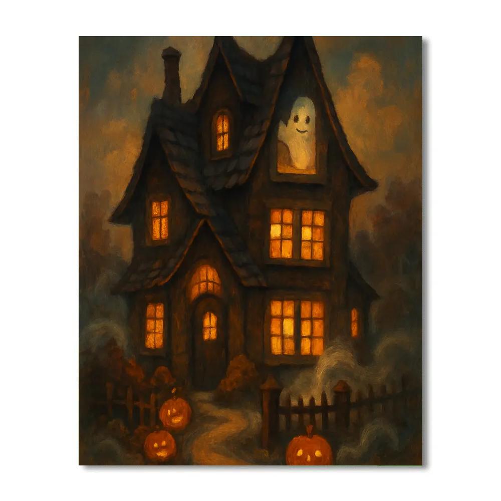 Cozy Haunted House With Quilt Windows Paint by numbers kits
