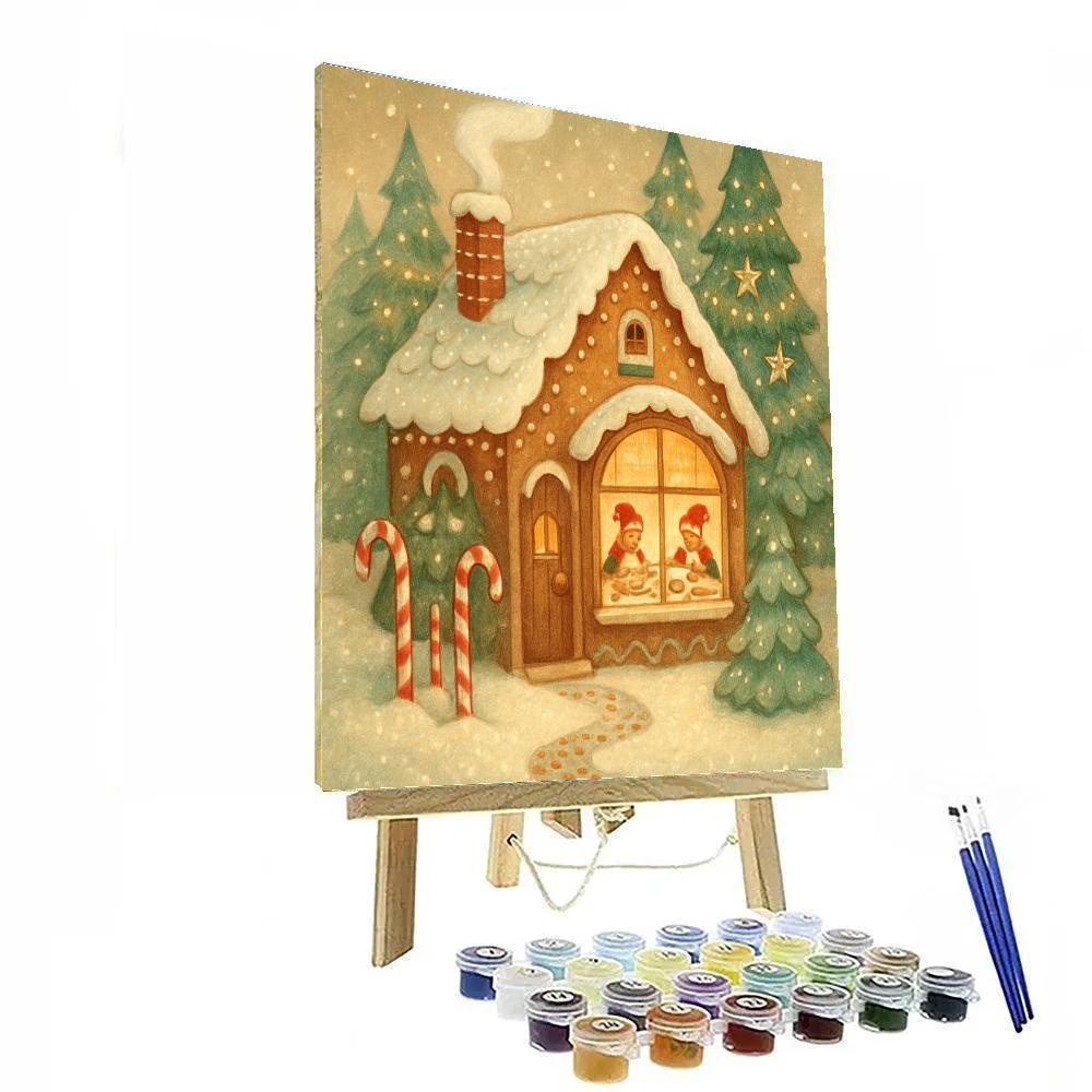 Gingerbread Workshop In A Snow Globe Forest Number painting