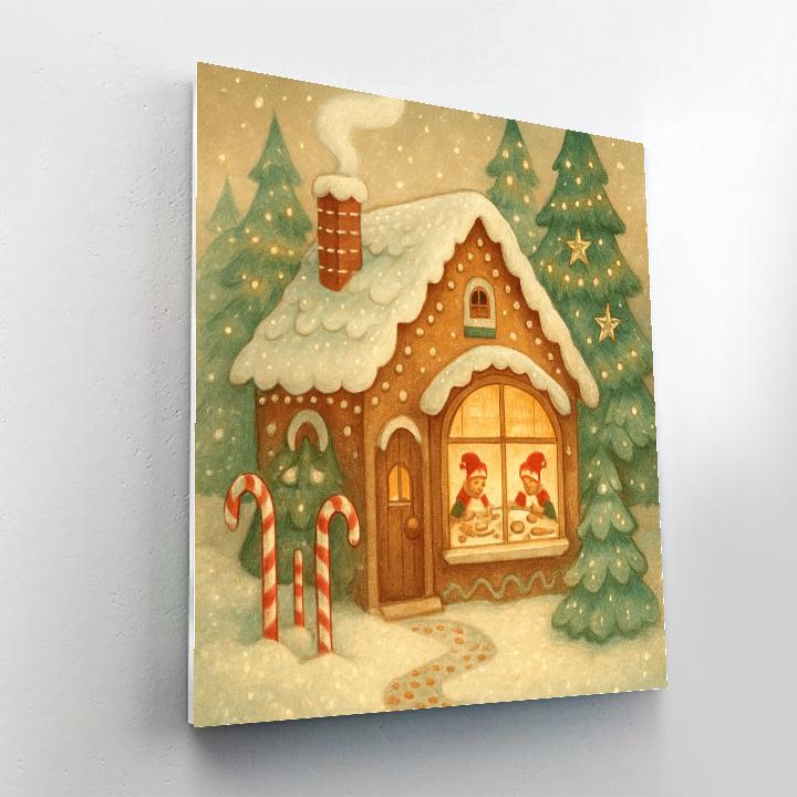 Gingerbread Workshop In A Snow Globe Forest Number painting