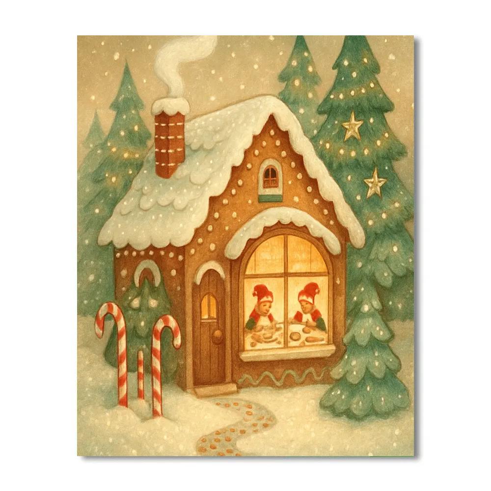 Gingerbread Workshop In A Snow Globe Forest Number painting