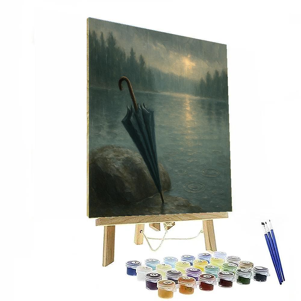 Rainy Lake Umbrella Reflection Quiet paint by number