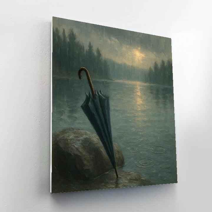 Rainy Lake Umbrella Reflection Quiet paint by number