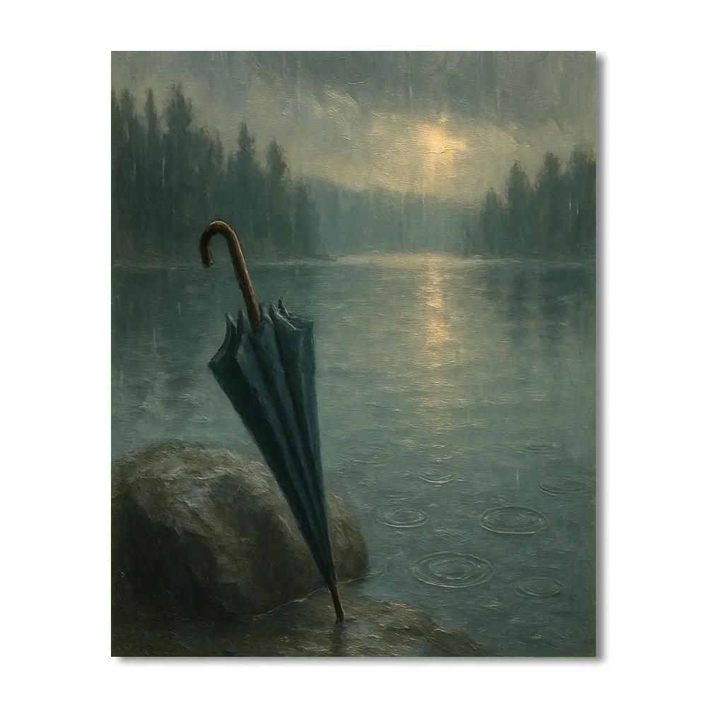 Rainy Lake Umbrella Reflection Quiet paint by number
