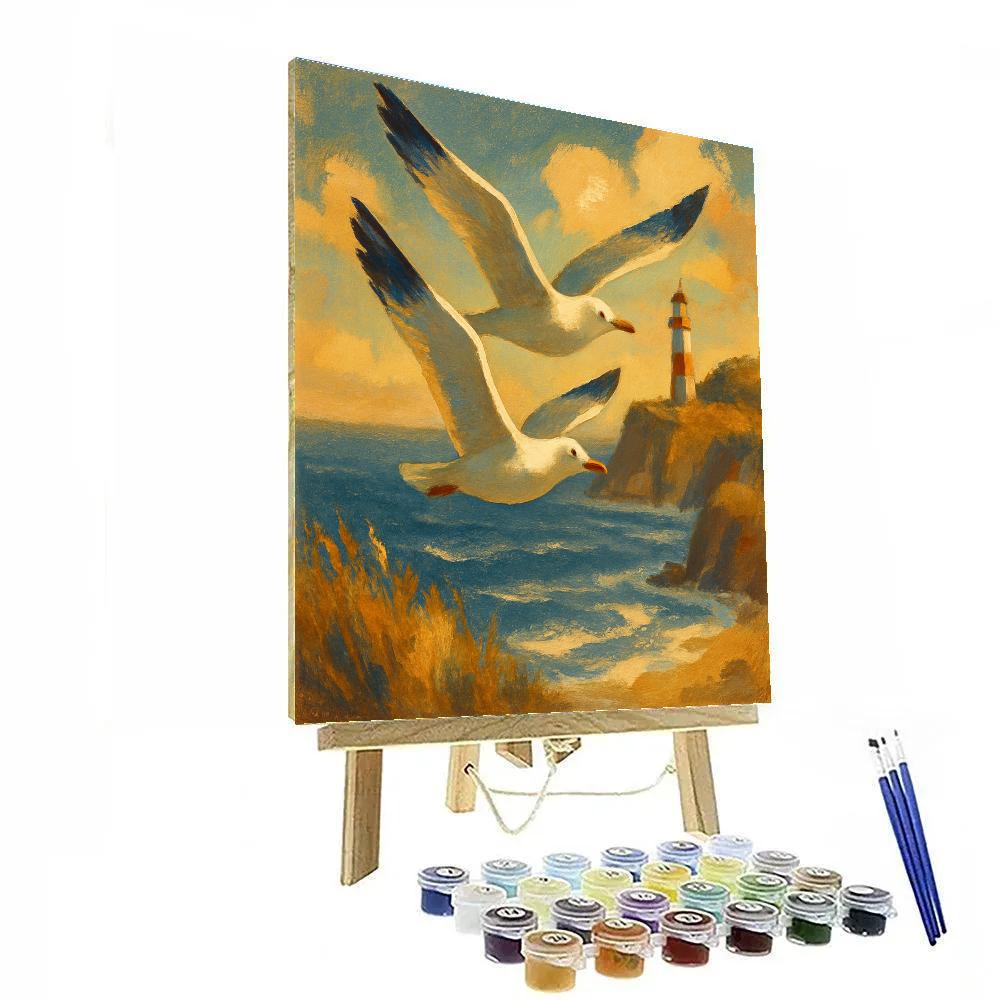 Lighthouse Cliffs And The Soaring Gulls Numbered painting kits