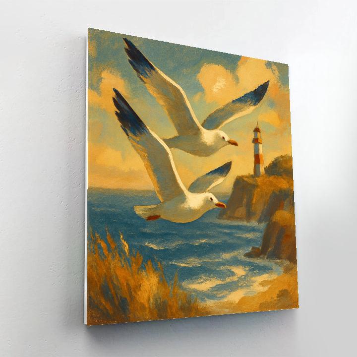Lighthouse Cliffs And The Soaring Gulls Numbered painting kits