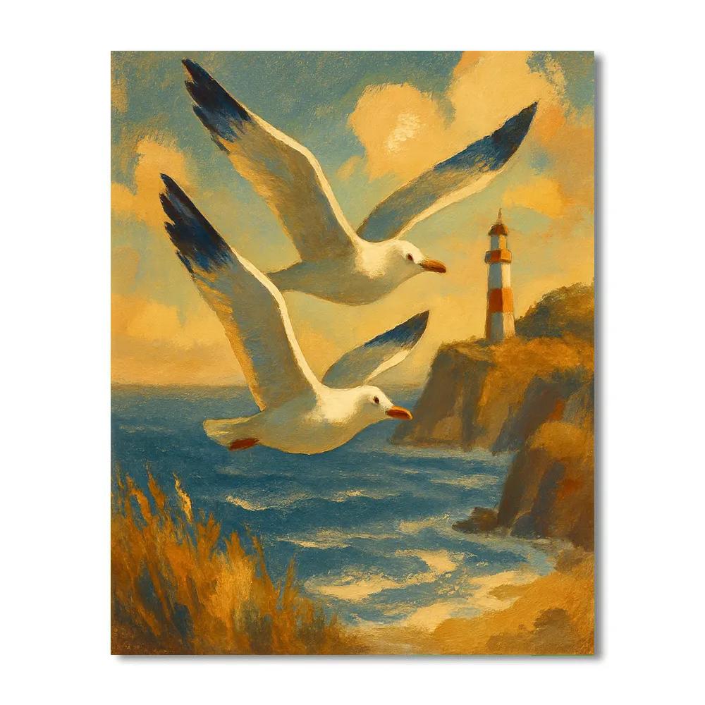Lighthouse Cliffs And The Soaring Gulls Numbered painting kits