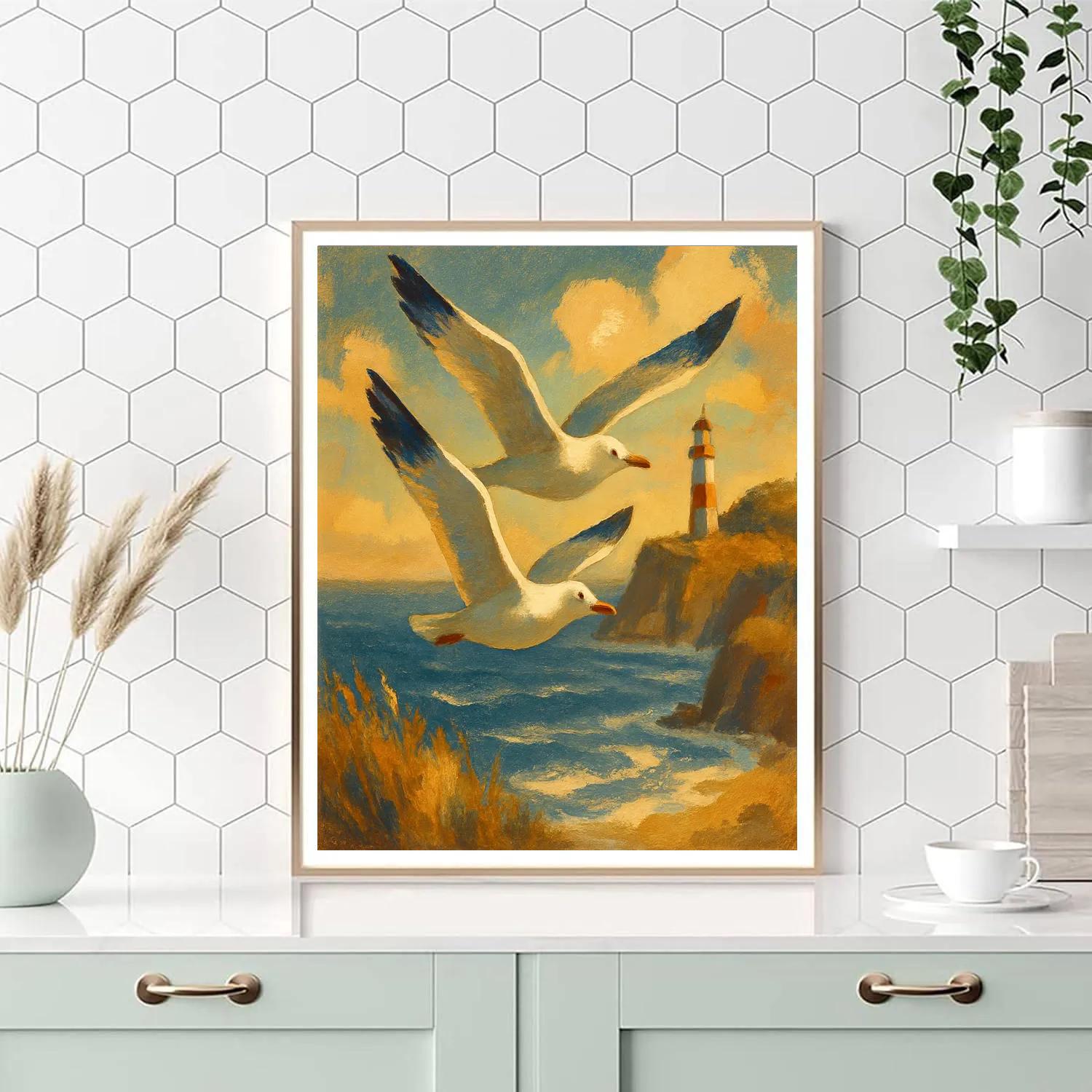 Lighthouse Cliffs And The Soaring Gulls Numbered painting kits