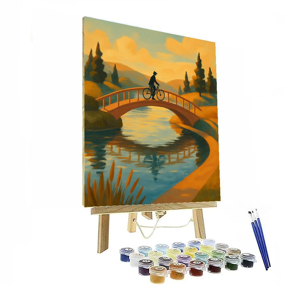 Golden Hour Bridge Over Quiet Lake Bend painting number kit