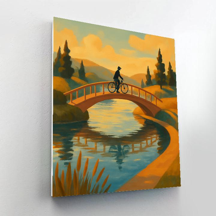 Golden Hour Bridge Over Quiet Lake Bend painting number kit