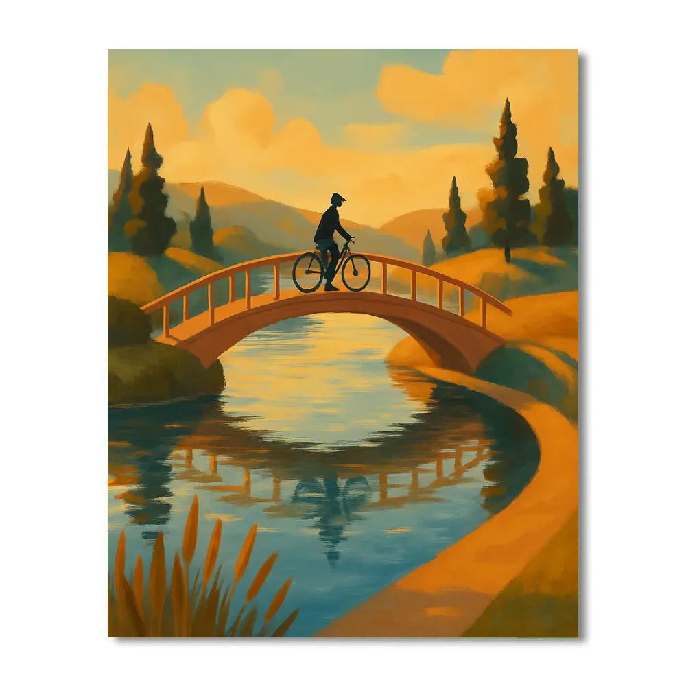 Golden Hour Bridge Over Quiet Lake Bend painting number kit