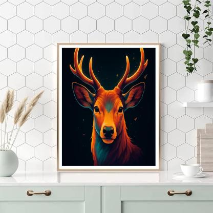 Saffron Sky Deer Reverie Number painting