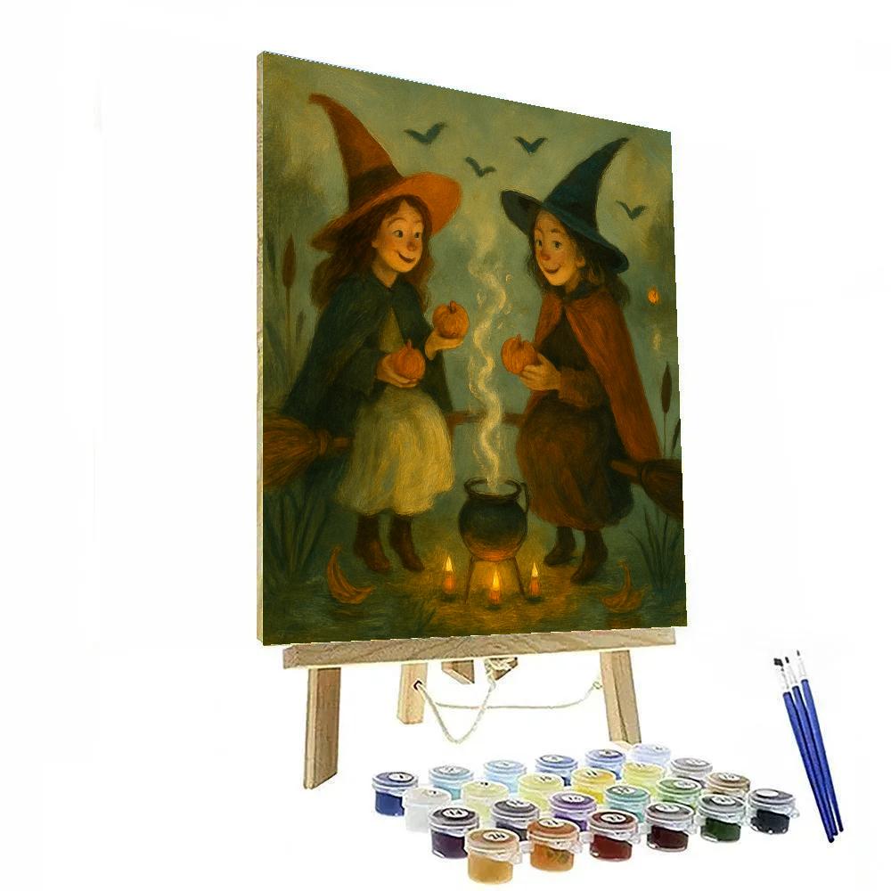 Broomstick Picnic By The Misty Riverbank paint by numbers