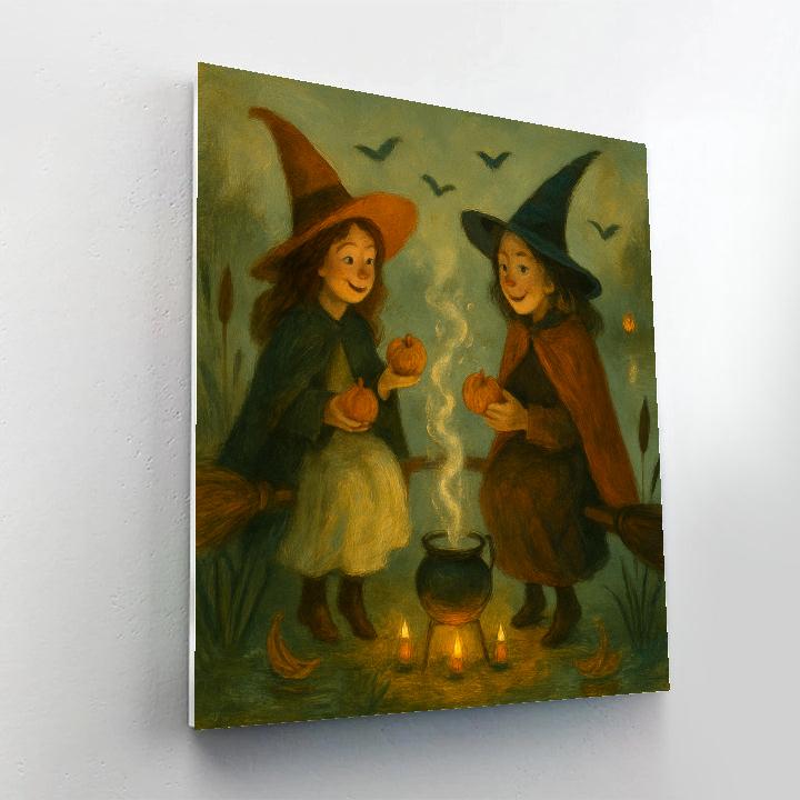 Broomstick Picnic By The Misty Riverbank paint by numbers