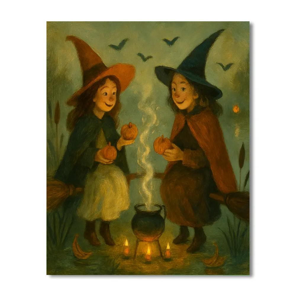 Broomstick Picnic By The Misty Riverbank paint by numbers