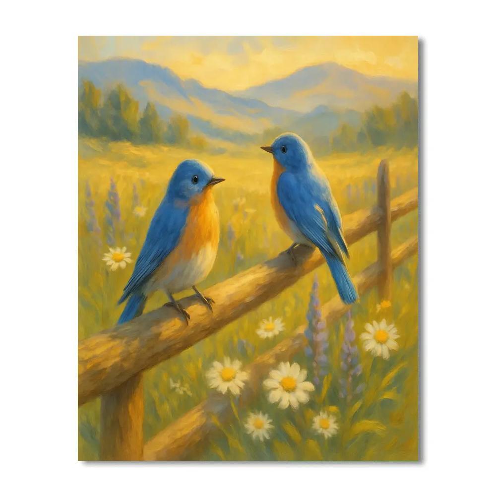 High Meadow Bluebirds And The Wildflower Breeze Number painting