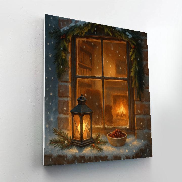 Fireside Library Window In Falling Snow Paint by numbers kits