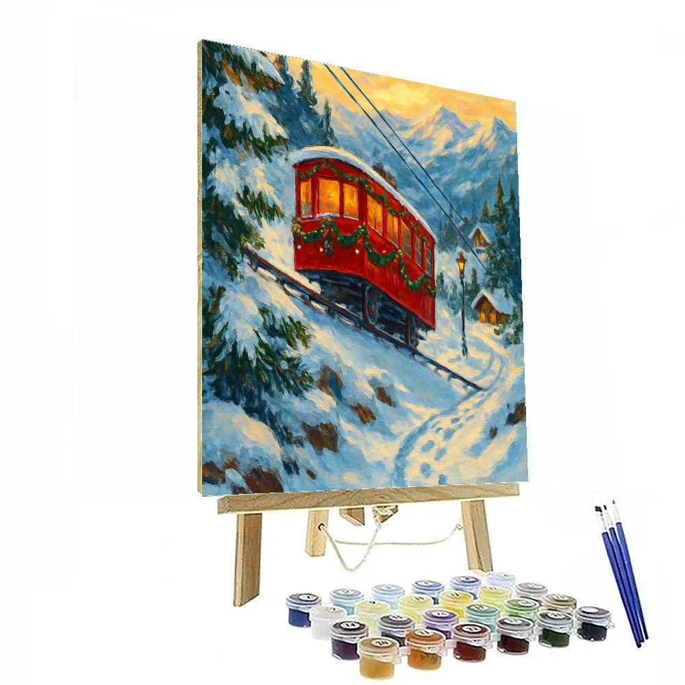 Mountain Tram Wrapped In Evergreen Ribbons paint by color