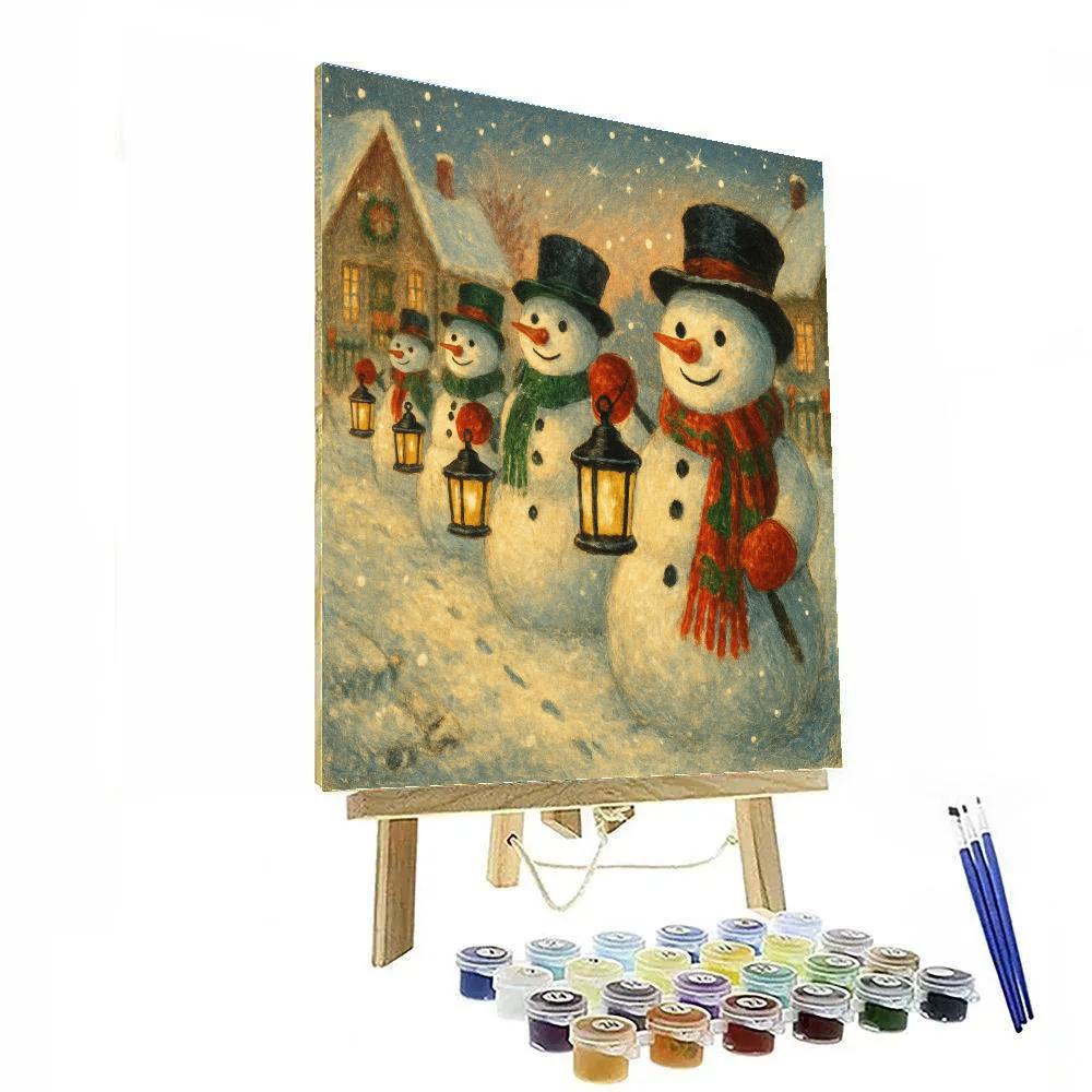 Snowman Lantern Parade On The Village Lane paint by number