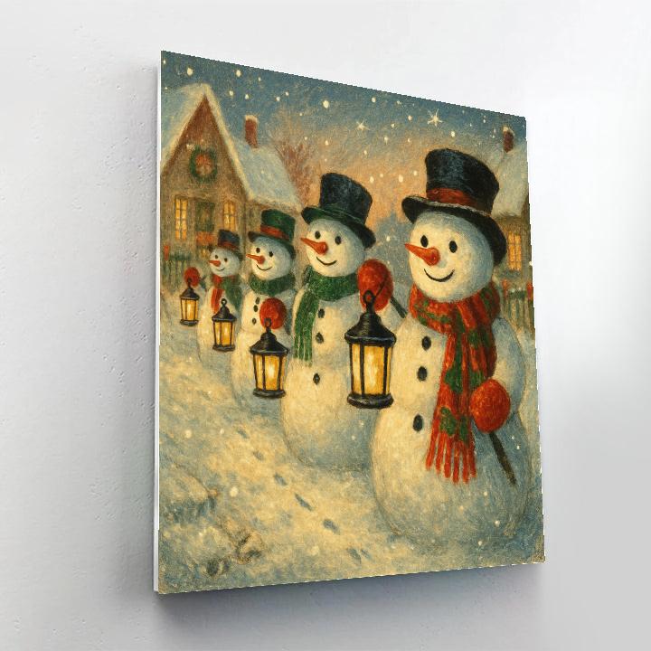 Snowman Lantern Parade On The Village Lane paint by number