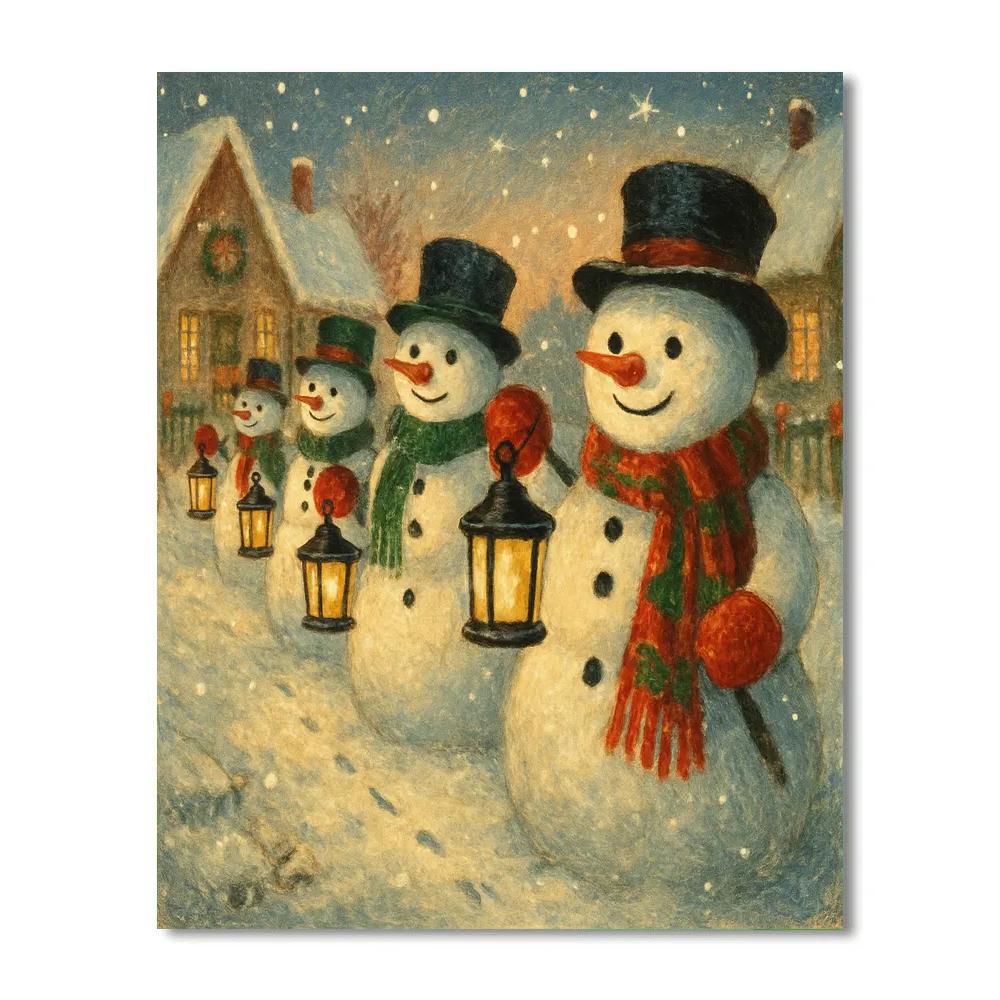 Snowman Lantern Parade On The Village Lane paint by number