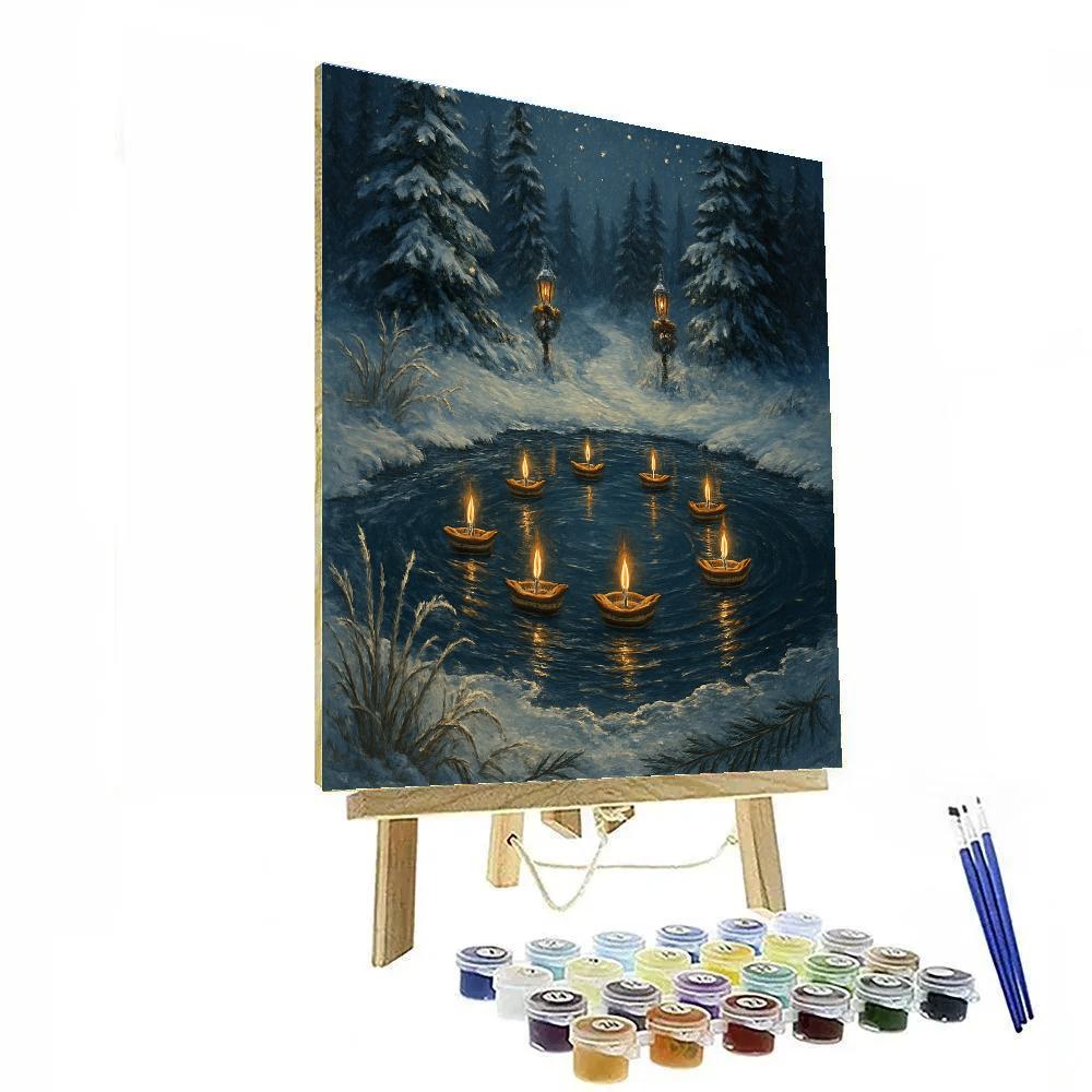 Enchanted Ice Pond With Floating Candle Boats paint by number