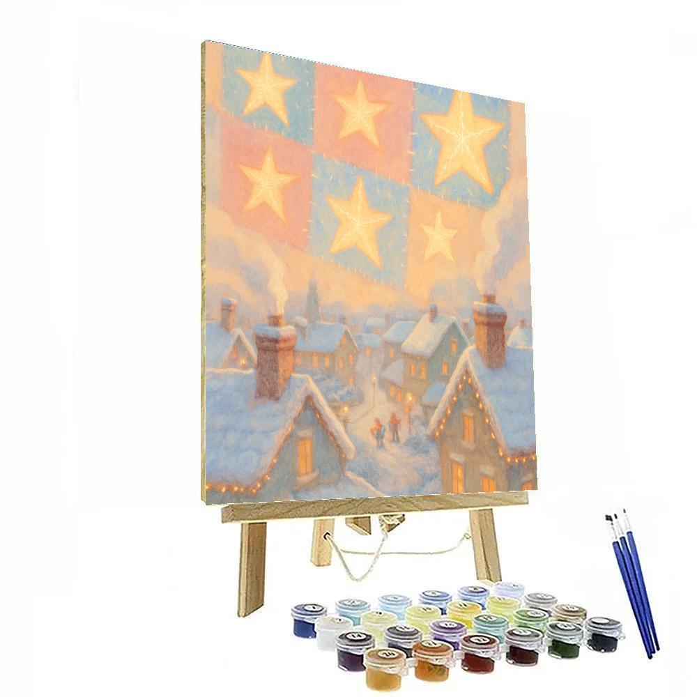 Holiday Quilt Of Stars Over The Rooftop Town Paint by numbers kits