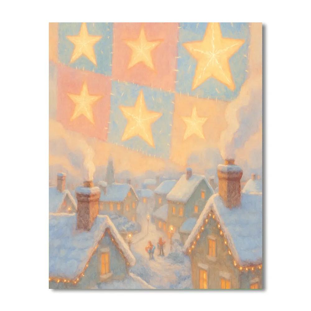 Holiday Quilt Of Stars Over The Rooftop Town Paint by numbers kits