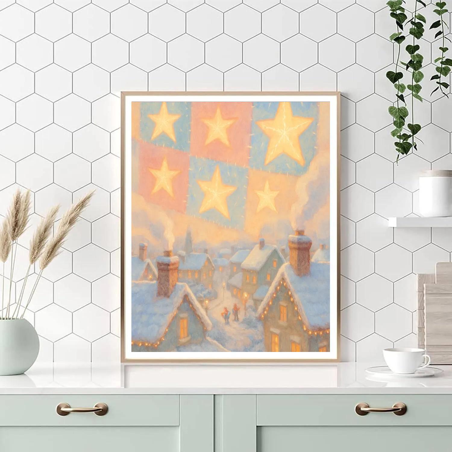 Holiday Quilt Of Stars Over The Rooftop Town Paint by numbers kits