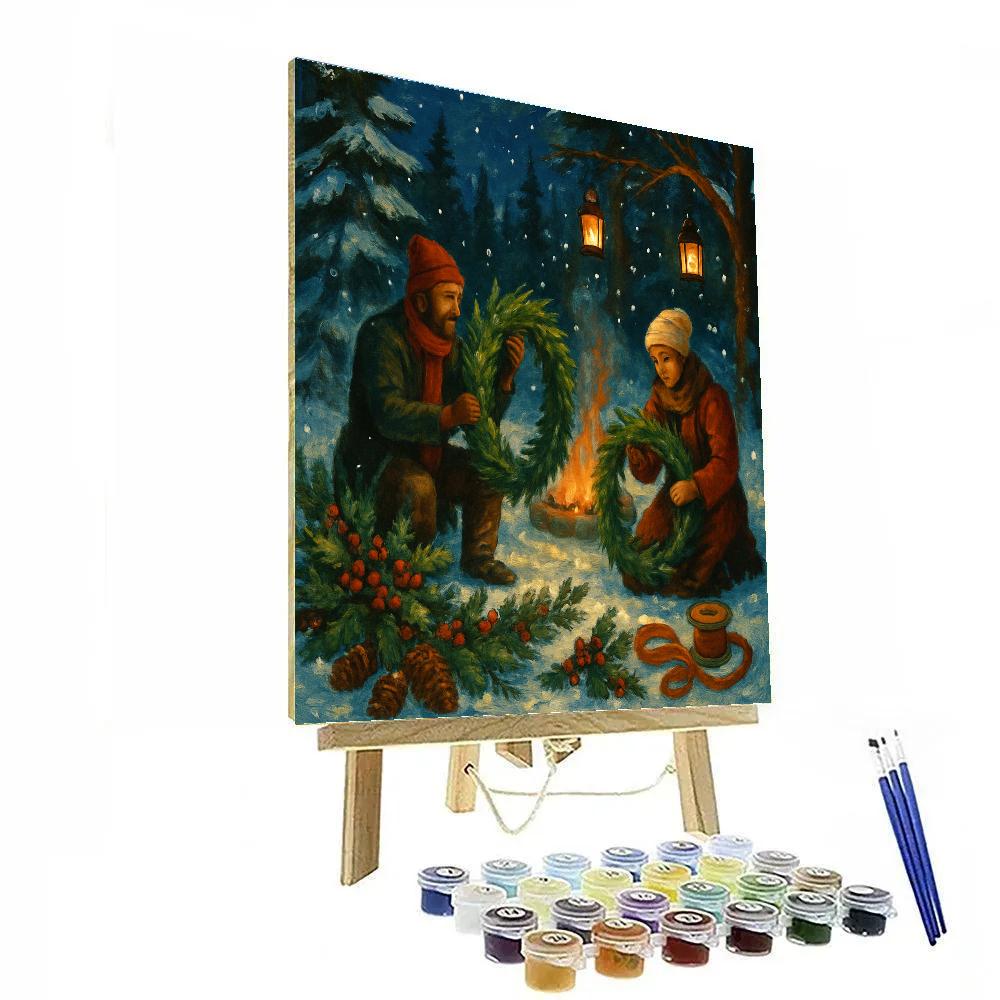Moonlit Wreath Makers In The Pine Clearing paint by number