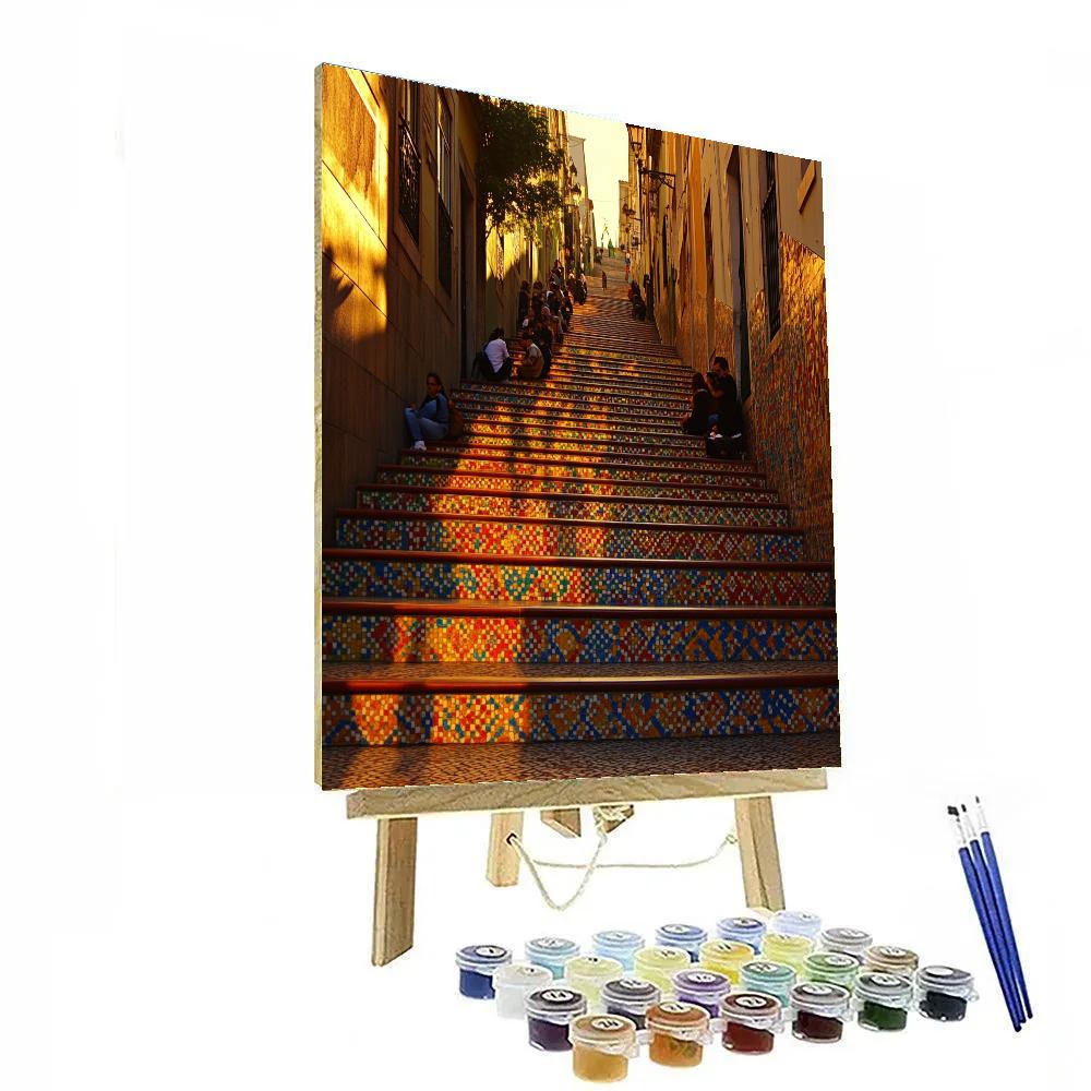 Colorful Stairways Of Escadaria Selaron At Golden Hour Rio De Janeiro Brazil Paint by numbers kits