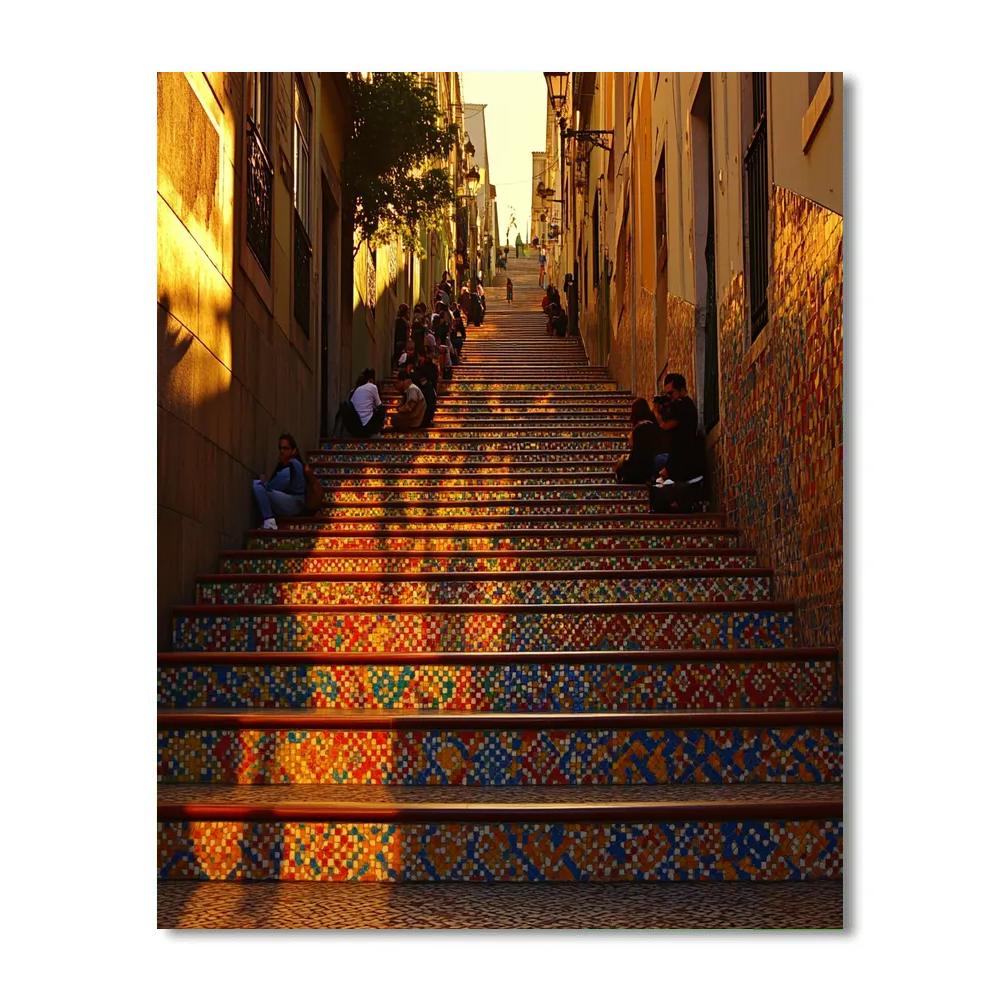 Colorful Stairways Of Escadaria Selaron At Golden Hour Rio De Janeiro Brazil Paint by numbers kits
