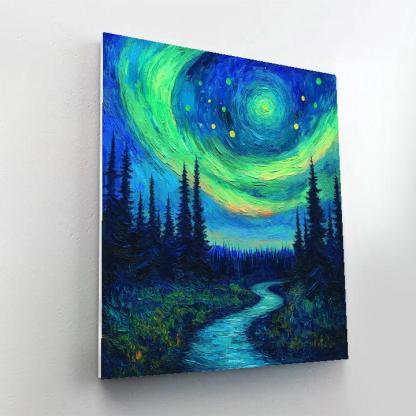 Van Gogh Inspired Aurora Over Pine Forest paint by numbers